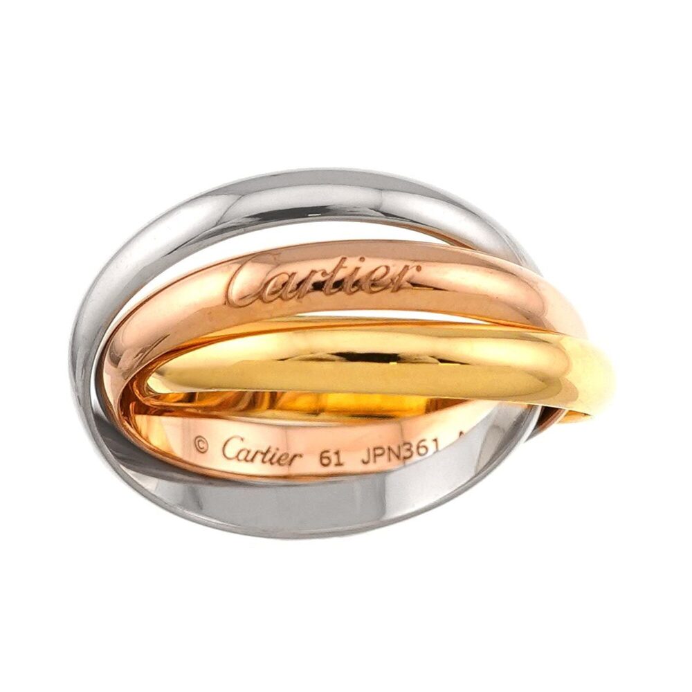 Cartier Trinity Ring MM #61 18K YG WG PG Triple Band Three Gold 3 Color 750